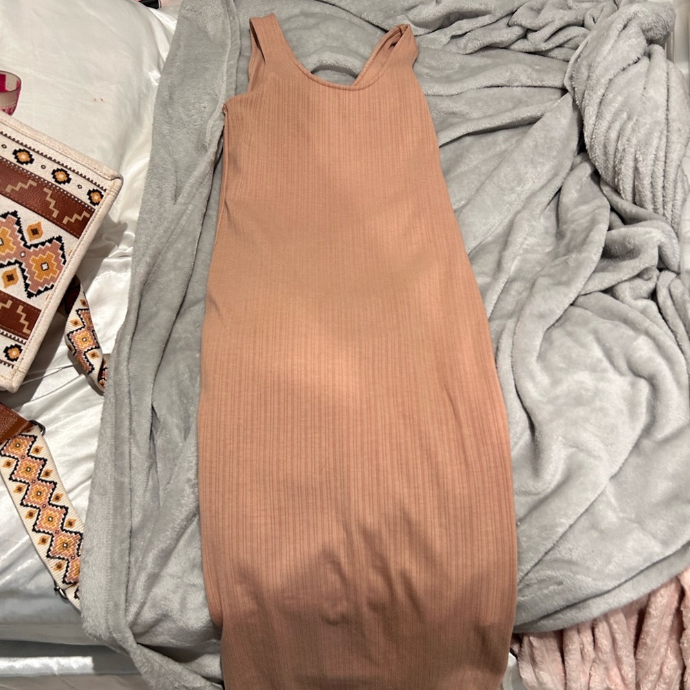 Long tan bodycon dress